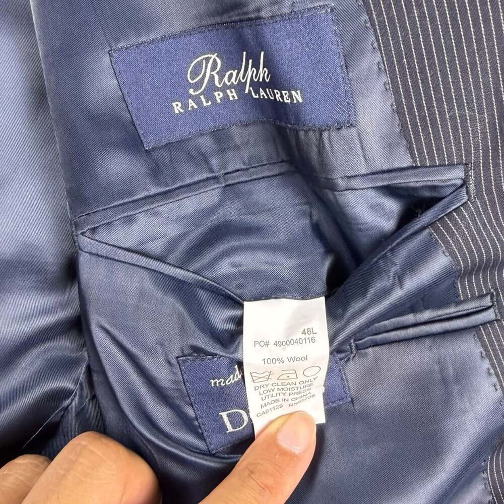 Ralph Lauren 3 Piece Suit Mens 48L Navy Pinstripe Wool Jacket Vest Pants 40W - Picture 4 of 9
